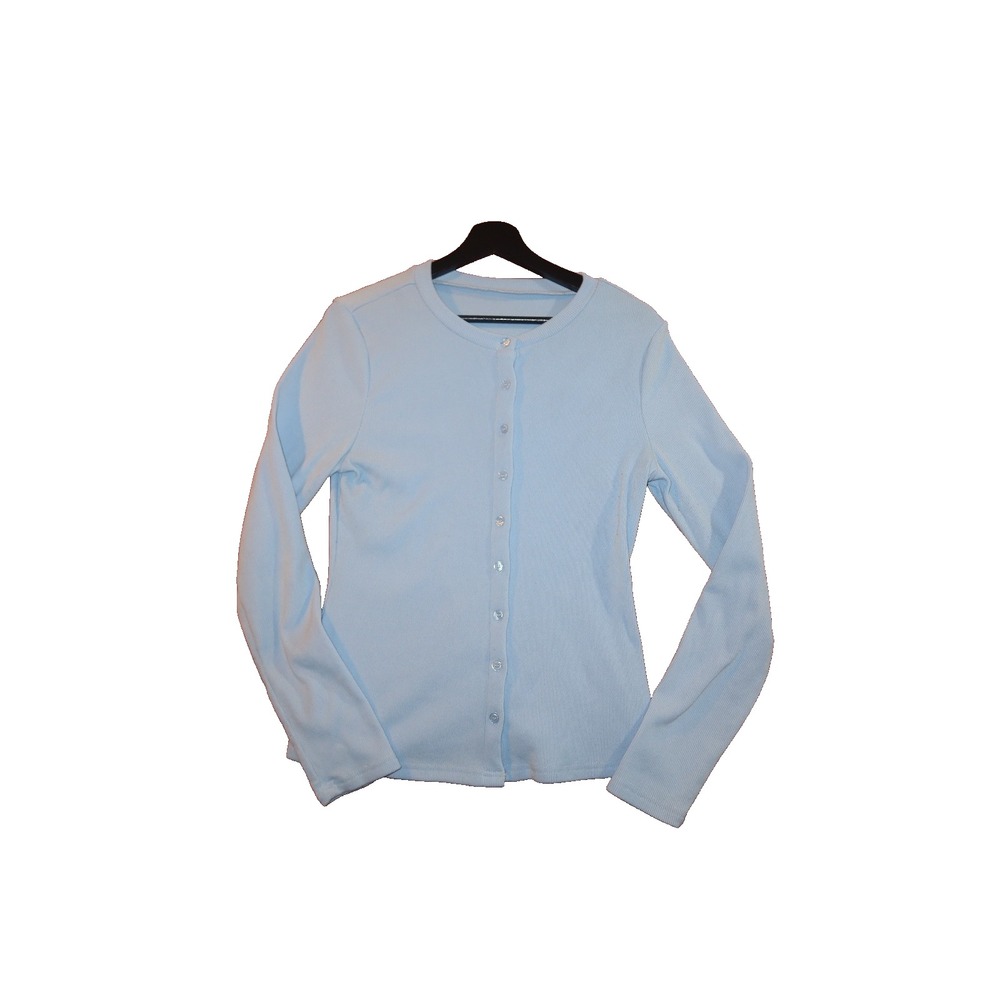 Baby Blue Ribbed Button-Front Cardigan - Large - Picture 4 of 4